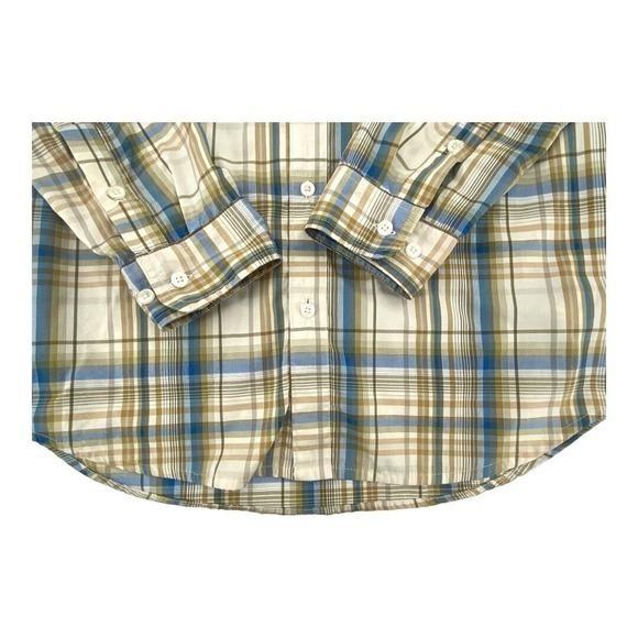 Columbia Blue and‎ Tan Plaid Long Sleeve Shirt Polyester Nylon Blend Mens S - Picture 10 of 10